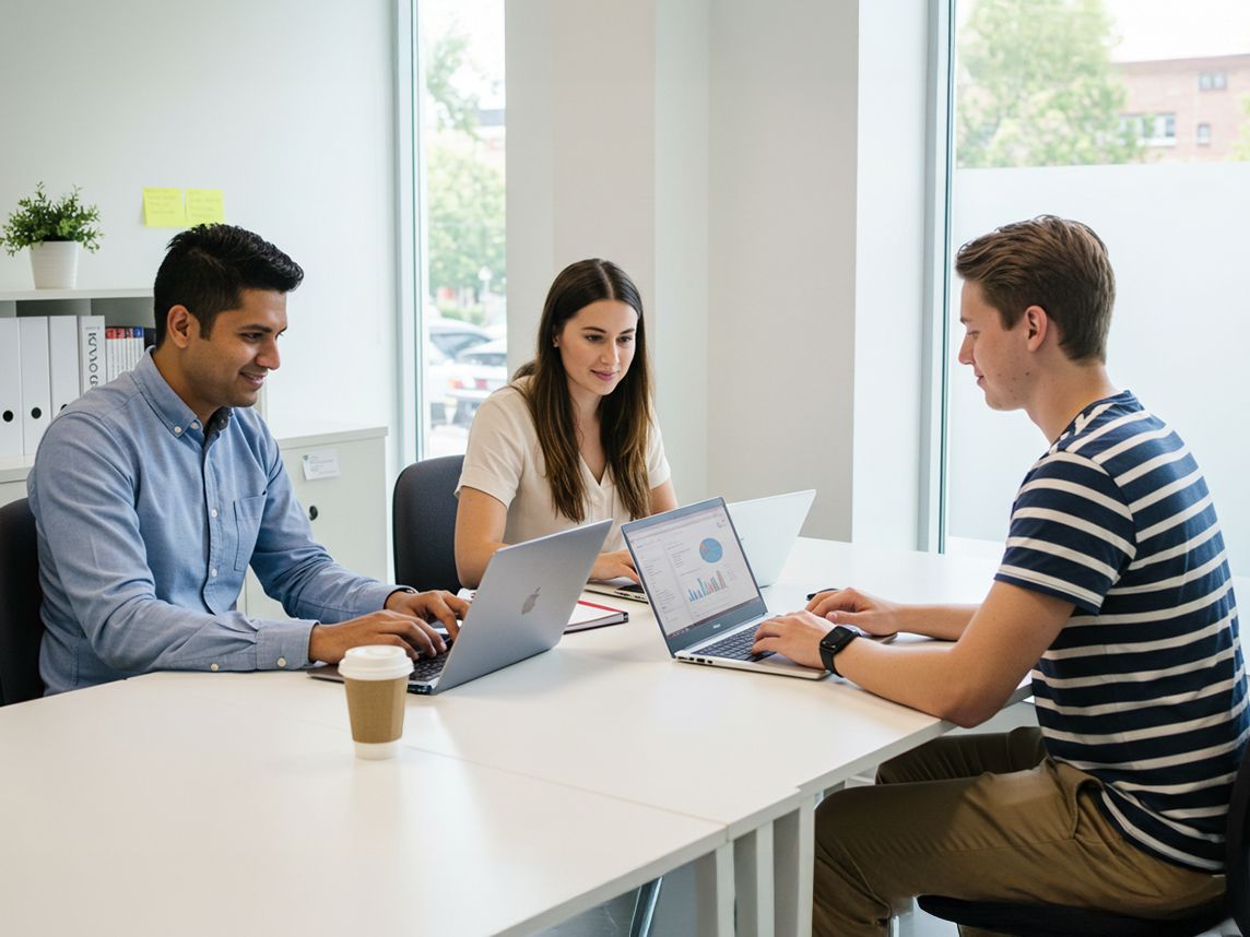 Small business team works together.